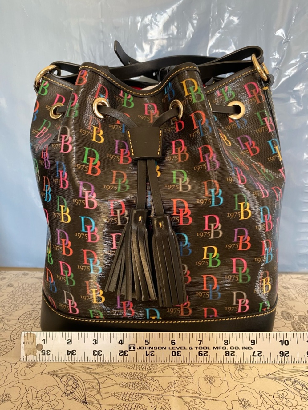 Designer-Inspired DB75 Logo Drawstring Bucket Bag - Black